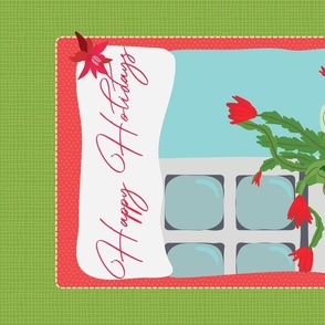 Happy Holidays-Christmas Cactus-Schlumbergera-Wall Hanging Tea Towel