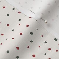 Red and green polka dots, Christmas dots on cream white