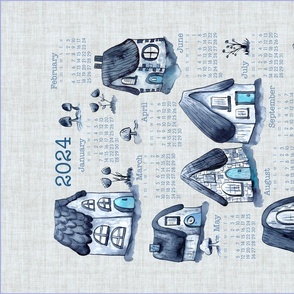 Hand Painted Quirky Cottages - 2024 Tea Towel Calendar