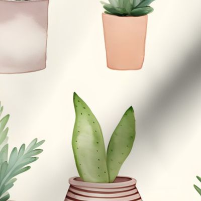 Jumbo Botanical Beauty: Artistic Watercolor Potted Plants