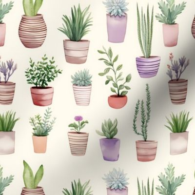 Small Botanical Beauty: Artistic Watercolor Potted Plants