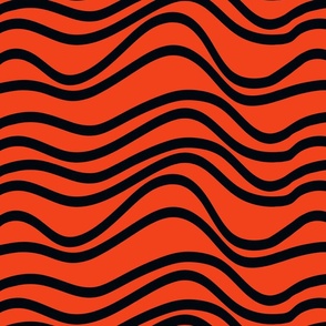 Random Black Wavy Stripes on Red Background