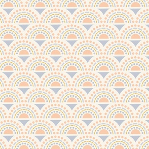 Simple folksy geometric arches - powder blue, cream, mustard yellow and off white    // Medium scale