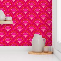 Simple folksy geometric arches - pink, terracotta orange, pastel pink, mustard yellow and viva magenta   // Medium scale