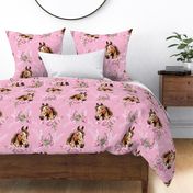 brown watercolor horse with peonies pink large scale, horse wallpaper