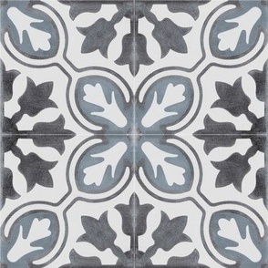 Muted blue and gray cement pattern tile