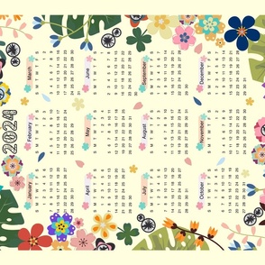2024 Calendar Flowers and Monstera Leaves