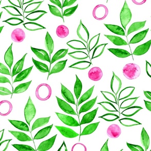 Naive Leaves and Circles Watercolor Botanical - Radishes - Large Scale 