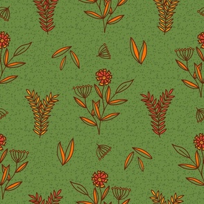 Vintage Floral Pattern 033 Teal & Orange