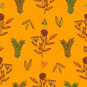 Vintage Floral Pattern 033 Orange Background