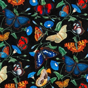 Papillonia - Morning Glory and Butterflies in black
