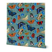 Papillonia - Morning Glory and Butterflies in teal blue