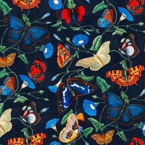 Papillonia - Morning Glory and Butterflies in navy blue