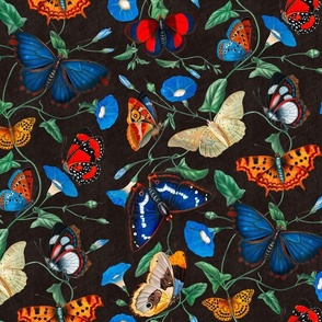 Papillonia - Morning Glory and Butterflies in dark brown
