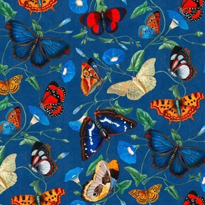 Papillonia - Morning Glory and Butterflies in indigo blue