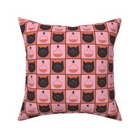 Witchy Cat Halloween Check in Soft Pink and Terracotta Orange