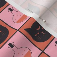 Witchy Cat Halloween Check in Soft Pink and Terracotta Orange