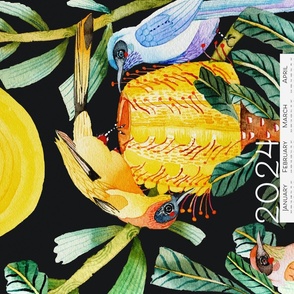 Hand-Painted yellow Banksia Flower & Watercolour Birds Calendar Wall Hanging