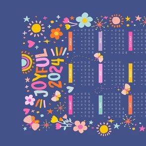 Joyful 2024 Calender blue - vibrant colours with florals and rainbow motifs, positive vibes 