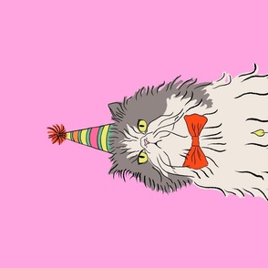 Grumpy persian birthday cat with cake Tea Towel - pink - Pet Kitten Disgruntled Cat - Funny amusing humorous witty - Decorative Kitchen Towel