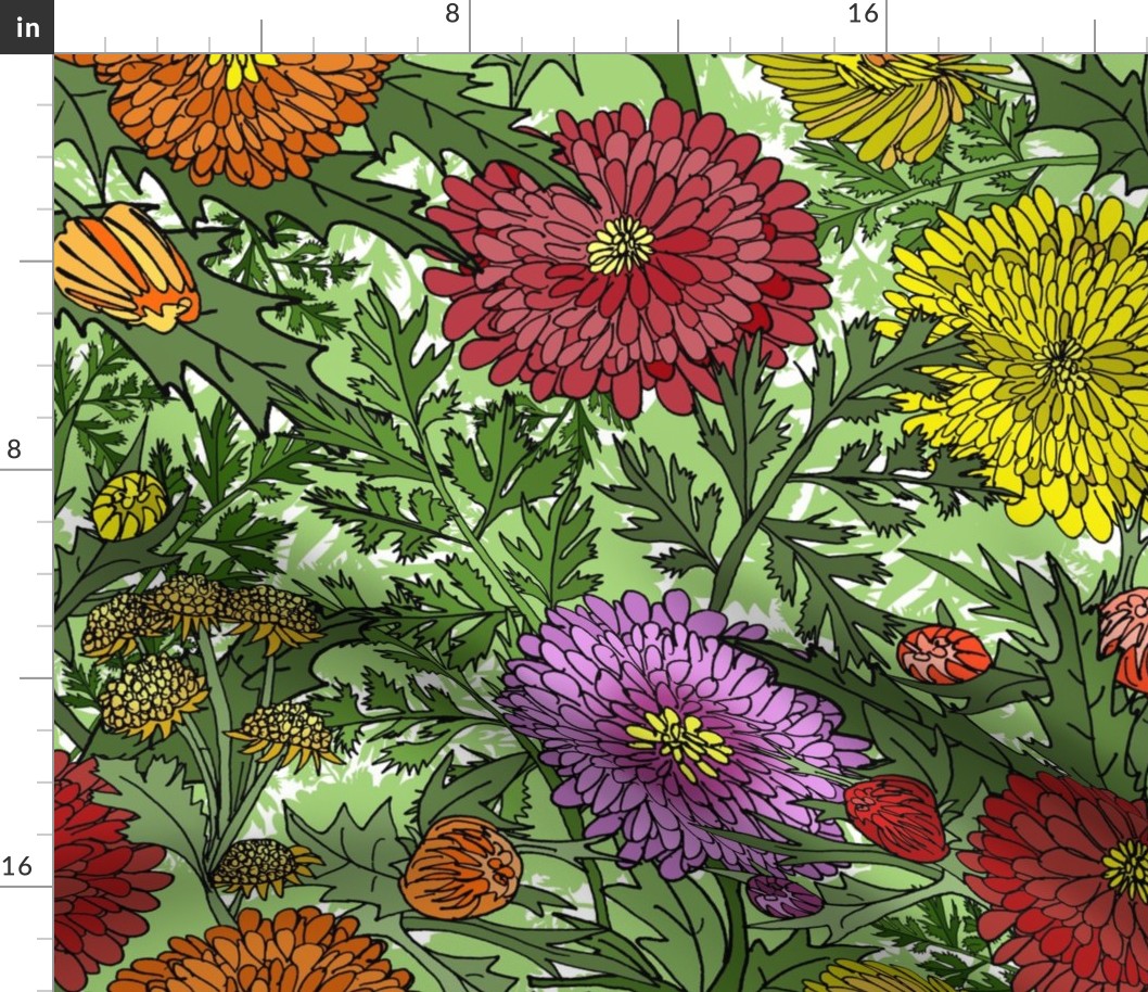 Multicolored Chrysanthemums (Light Green large scale)