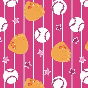 Baseball and Glove Pinstripe Bright Pink Small