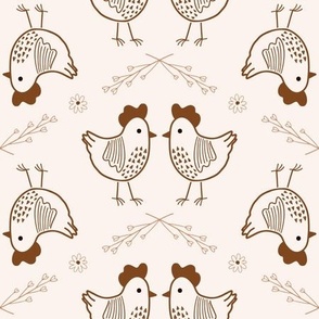 Cute Chicken / medium scale / neutral beige boho brown playful and sweet farm animal pattern with chicken for the modern farmhouse
