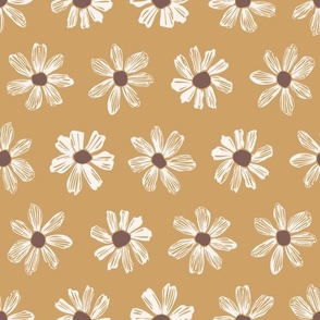 Farm Blooms / medium scale / mustard yellow cute and sweet abstract flowers pattern for the modern farmhouse