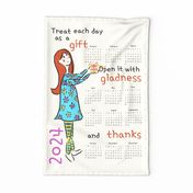 2024 Calendar Tea Towel - Girl with gratitude saying.