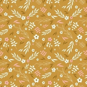 happy flowers - yellow and pink FABRIC