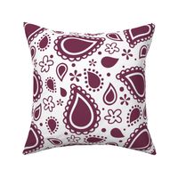 Large Scale Playful Paisley Bandana  Burgundy Wine on White