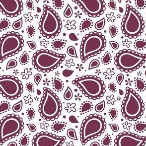 Small Scale Playful Paisley Bandana  Burgundy Wine on White