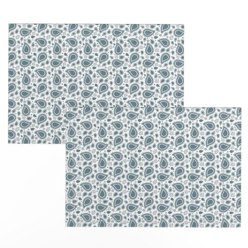 Small Scale Playful Paisley Bandana Slate Blue Grey on White