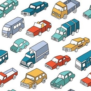 3D hand drawn cars and trucks