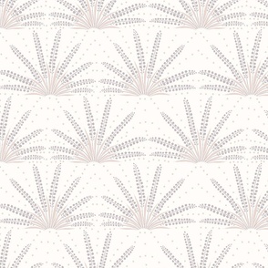 Hand-Drawn Botanical Sunburst Stripes in Lavender and Wheat Brown on White