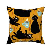 silly kitties and coffee mugs on marigold | large