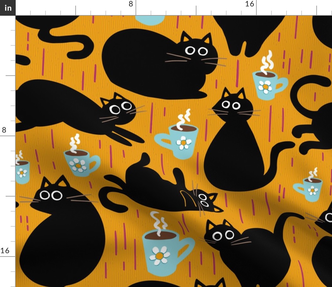 silly kitties and coffee mugs on marigold | large