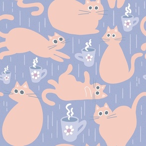 peachy pink silly kitties on lavender gray | large