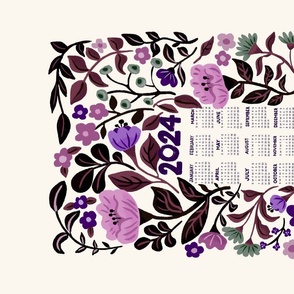 2024 CalendarPink and Purple_tea_towel_Meadowland_Bloom