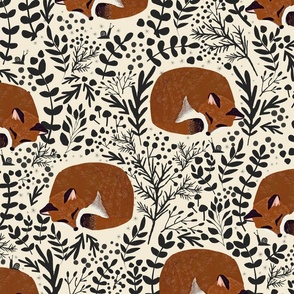 Autumn Forest Finds - Woodland foxes sleeping black L