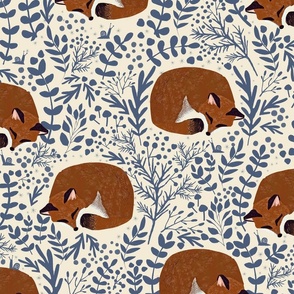 Autumn Forest Finds - Woodland foxes sleeping blue L