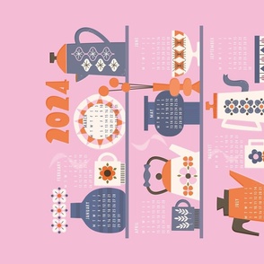 Tea Towel calendar 2024 Pink Retro Kitchen