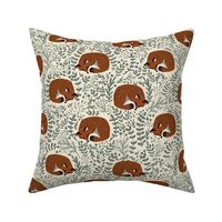 Autumn Forest Finds - Woodland foxes sleeping green leaves M
