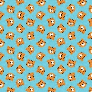 (extra small scale) Tigers - cute tiger faces on light blue - C23