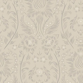 medium scale //medium scale // floral wallpaper - bone beige_ cloudy silver_ creamy white - elegant flowers