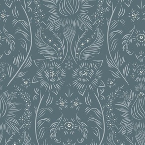 medium scale //floral wallpaper - creamy white_ french grey blue_ marble blue 02 - elegant flowers