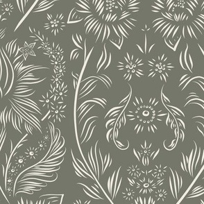 medium scale //floral wallpaper - creamy white_ limed ash green 02 - elegant flowers