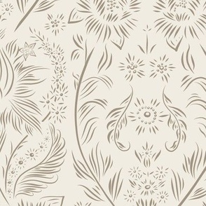 medium scale //floral wallpaper - creamy white_ khaki brown - elegant flowers