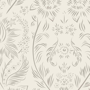 medium scale //floral wallpaper - cloudy silver taupe_ creamy white - elegant flowers