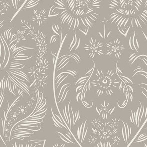 medium scale //floral wallpaper - cloudy silver taupe_ creamy white 02 - elegant flowers